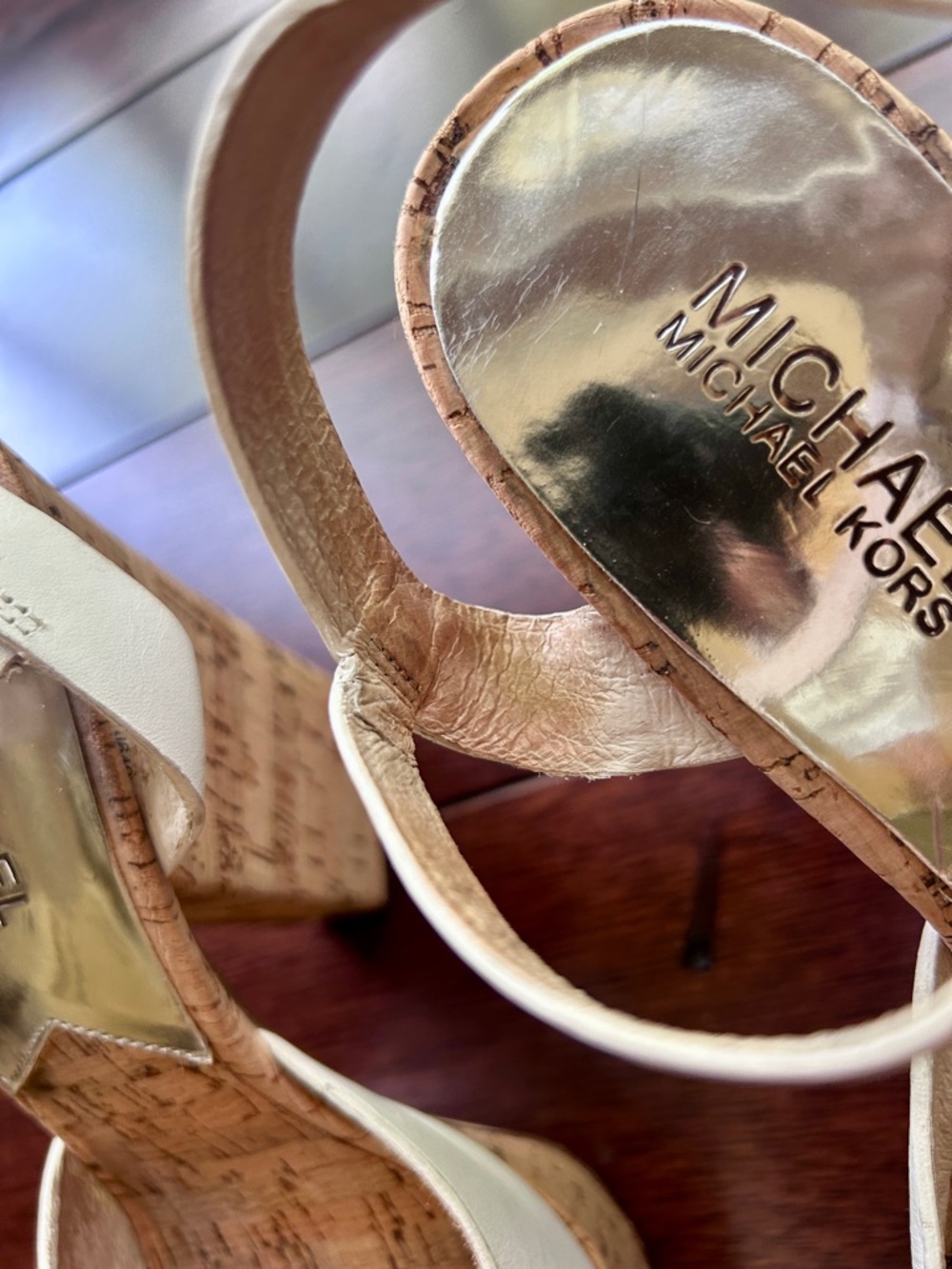 MICHAEL Michael Kors Cream Cork Heeled Sandals - Picture 12 of 13